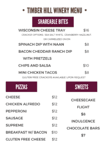 Timber Hill Food Menu